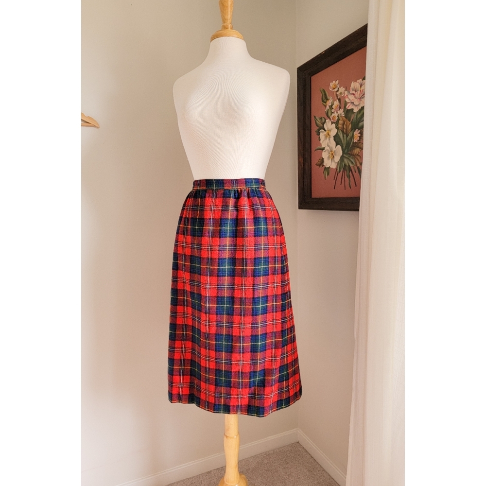 Vintage Pendleton Plaid Wool Tartan High Waist 80s Vintage Holiday Midi Skirt - Picture 5 of 15